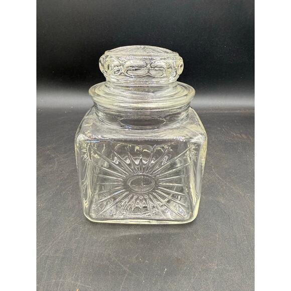 Vintage Square Sunburst Lidded Glass Vanity Jars - Set of 2 - Picture 2 of 8